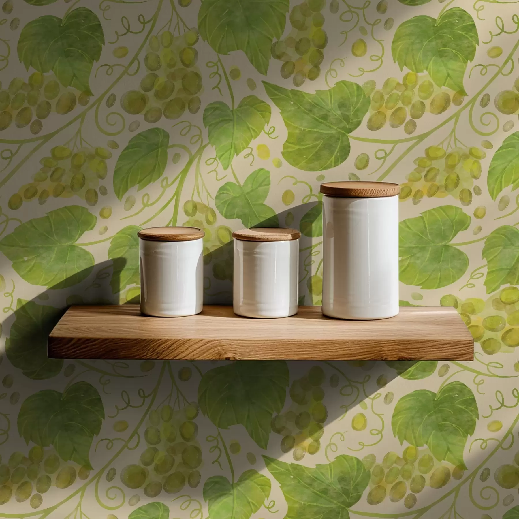 murales de pared Uvas y hojas verdes sobre fondo claro a00834