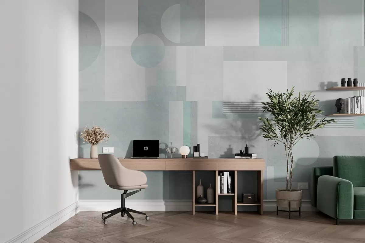 murales de pared geometría abstracta en tonos gris verdosos w04635v3