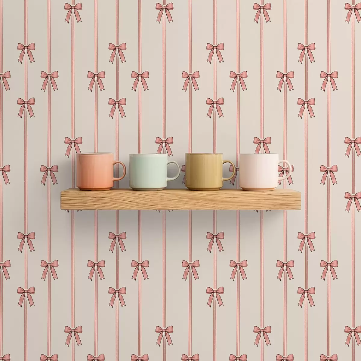 Papel pintado Cintas verticales con lazos, fondo marfil a00653