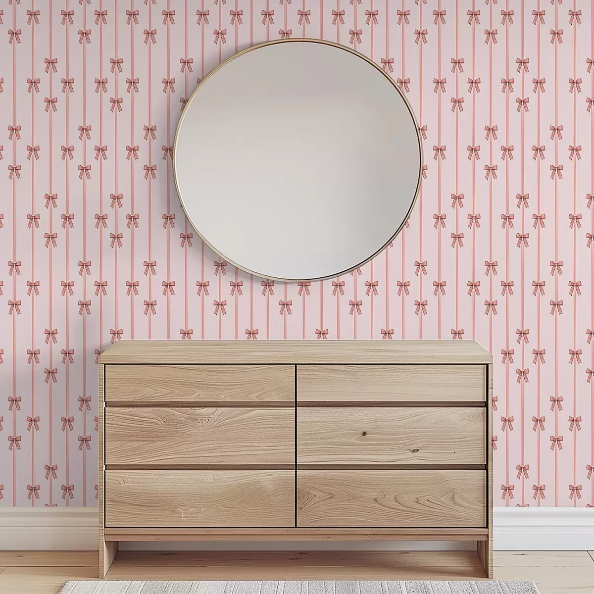 Papel pintado Cintas verticales con lazos, fondo rosa empolvado a00653v2