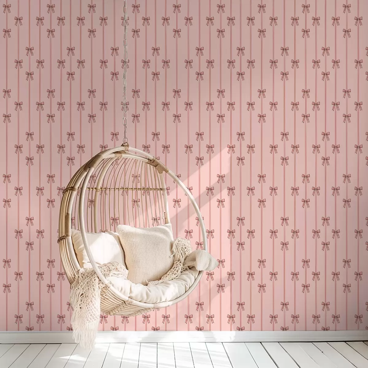 Papel pintado Cintas verticales con lazos, fondo rosa coral a00653v3