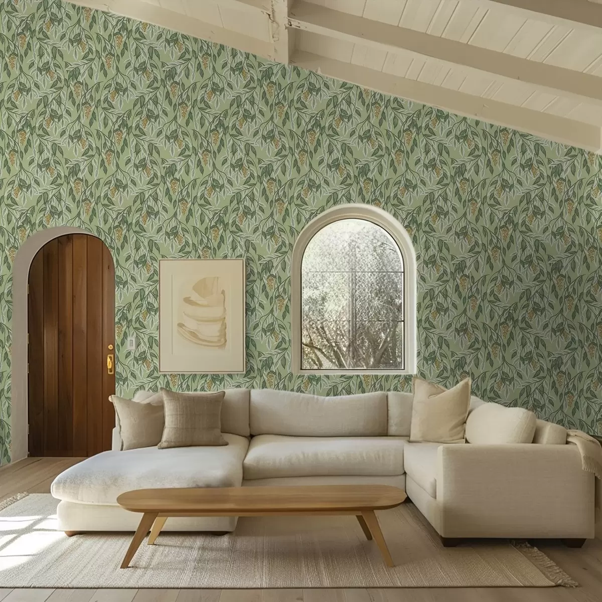 Papel pintado Ramitas con racimos de bayas sobre fondo verde a00734