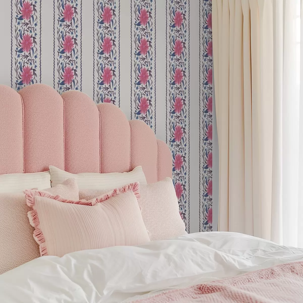 Papel pintado Rayas florales verticales en tonos rosa-morado a00810