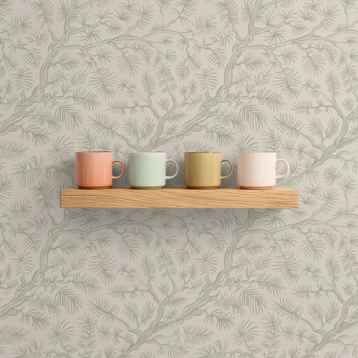 Papel pintado Ramitas de pino en tonos verde claro sobre fondo beige a00838v1