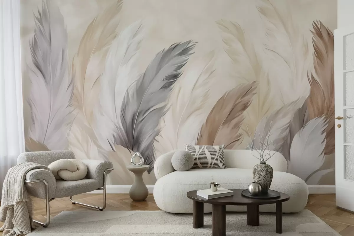 Murales de pared Plumas suaves y esponjosas en una cálida paleta de colores neutros w04736 murales de pared Plumas suaves y esponjosas en una cálida paleta de colores neutros w04736