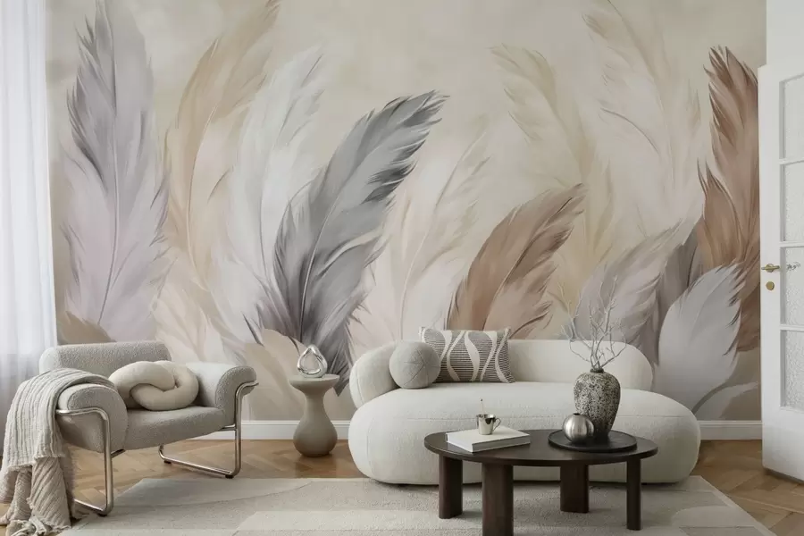 Murales de pared Plumas suaves y esponjosas en una cálida paleta de colores neutros w04736 murales de pared Plumas suaves y esponjosas en una cálida paleta de colores neutros w04736