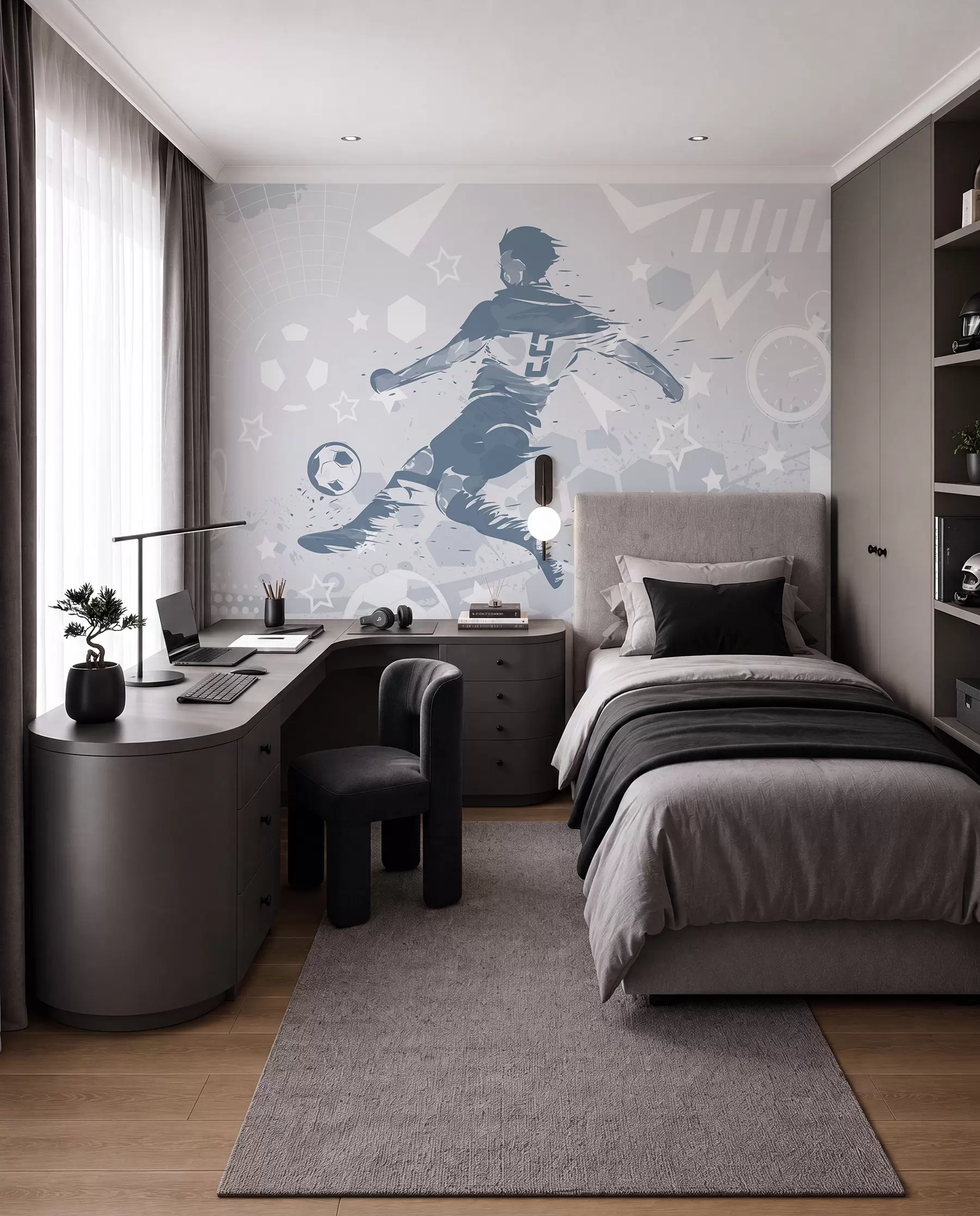 murales de pared Fútbol en tinta azul w04763v1
