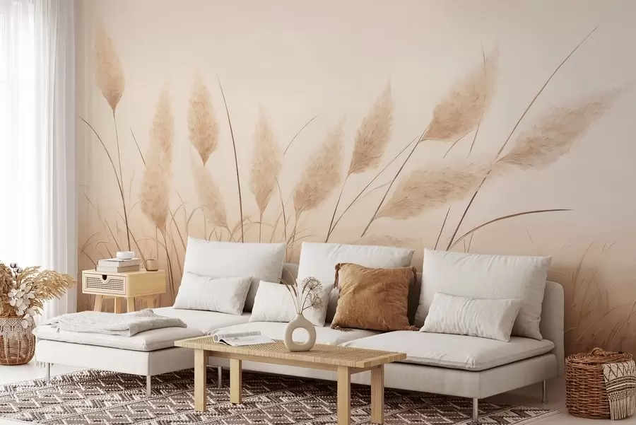 Murales de pared Hierba pampa de color beige suave en el campo w09324 murales de pared Hierba pampa de color beige suave en el campo w09324