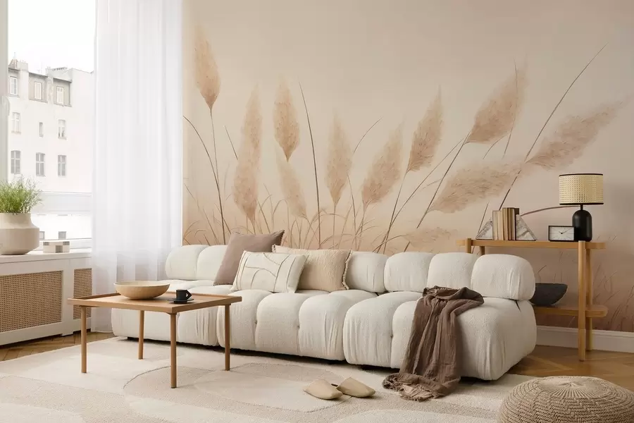 murales de pared Hierba pampa de color beige suave en el campo w09324