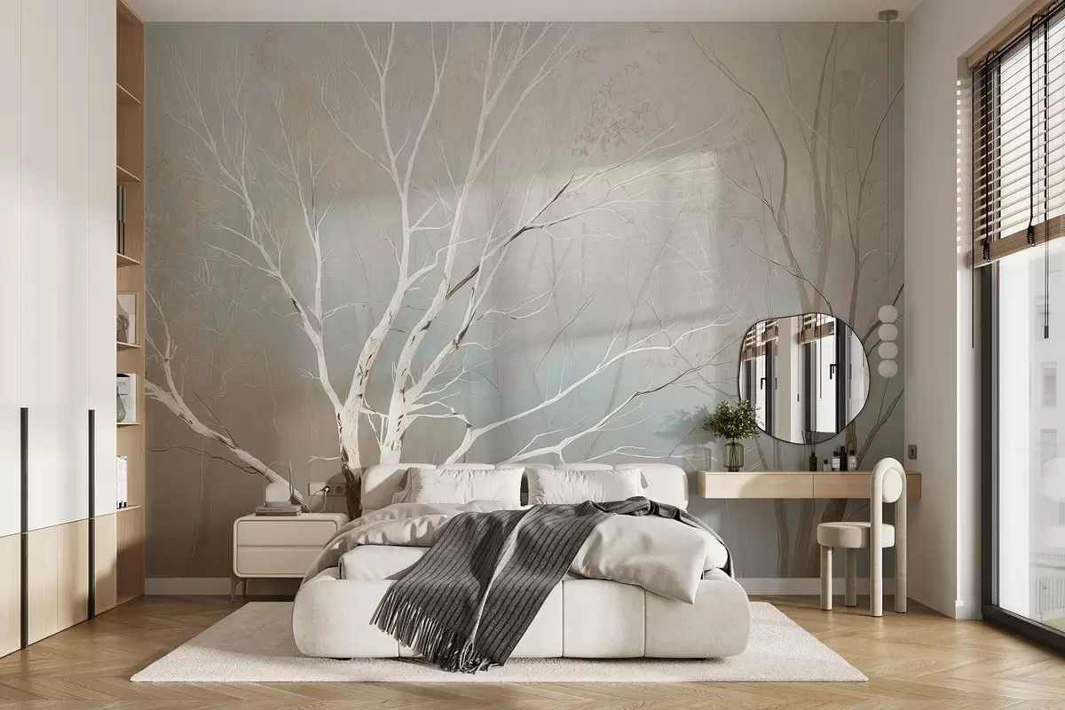 murales de pared Ramas ligeras en la niebla matinal en tonos pastel w09447