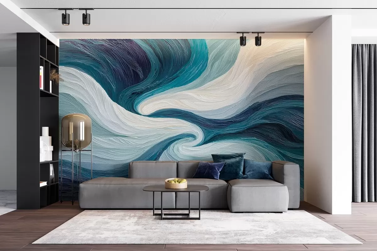 murales de pared Agua y viento abstractos en tonos fríos w09453