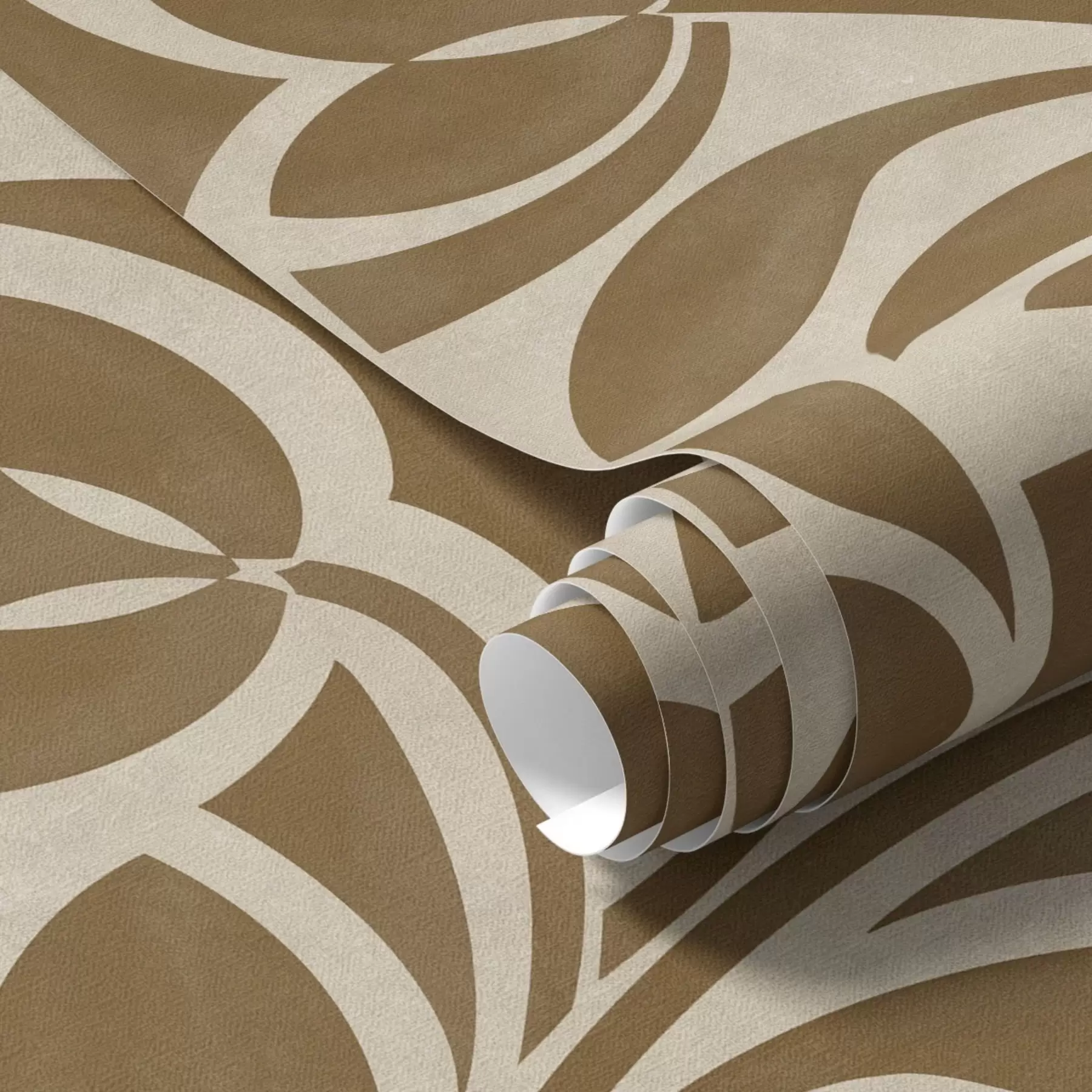 murales de pared Siluetas geométricas de hojas, marrón caramelo sobre beige a00679