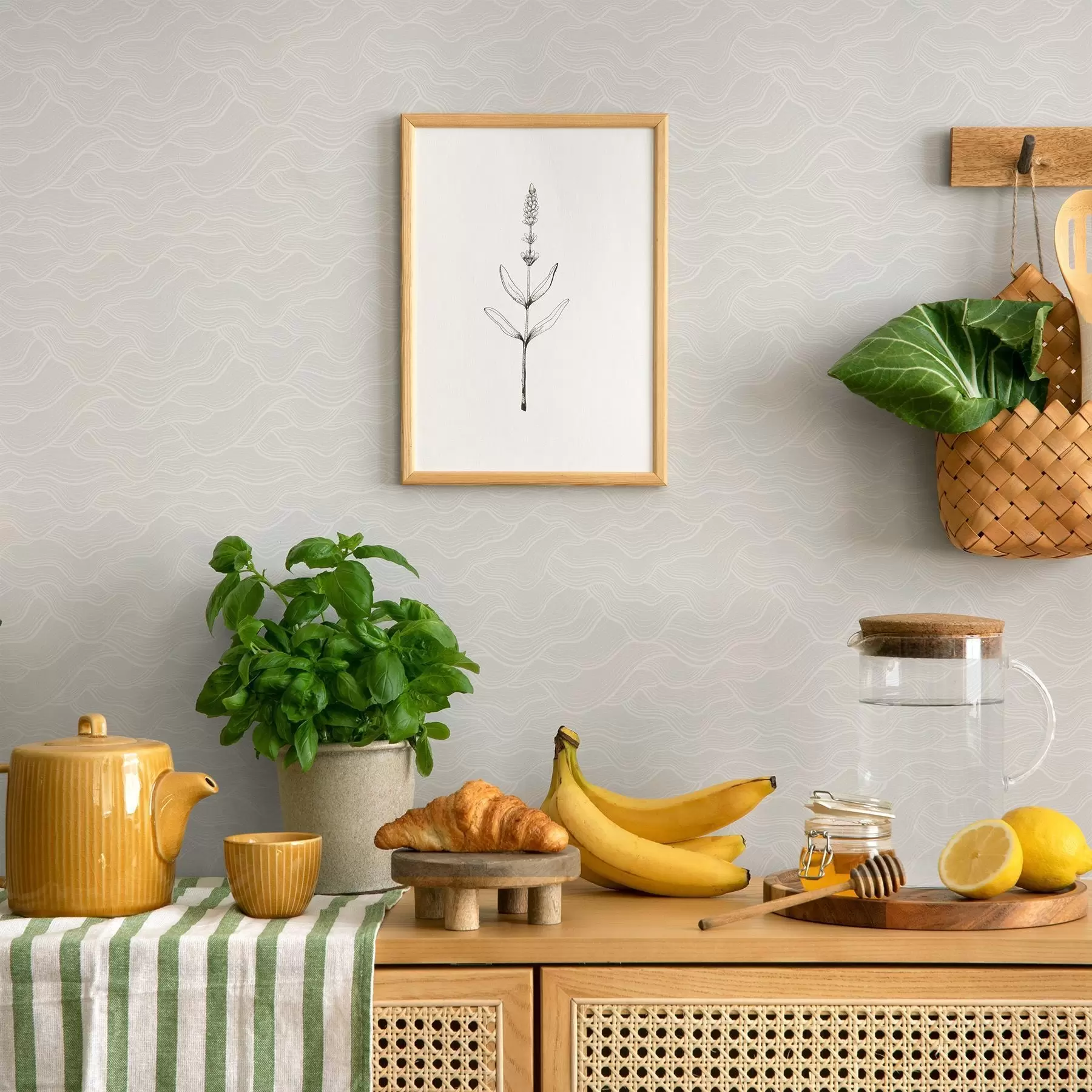 murales de pared Ondas de luz, relieve casi blanco, mínimo a00682v2