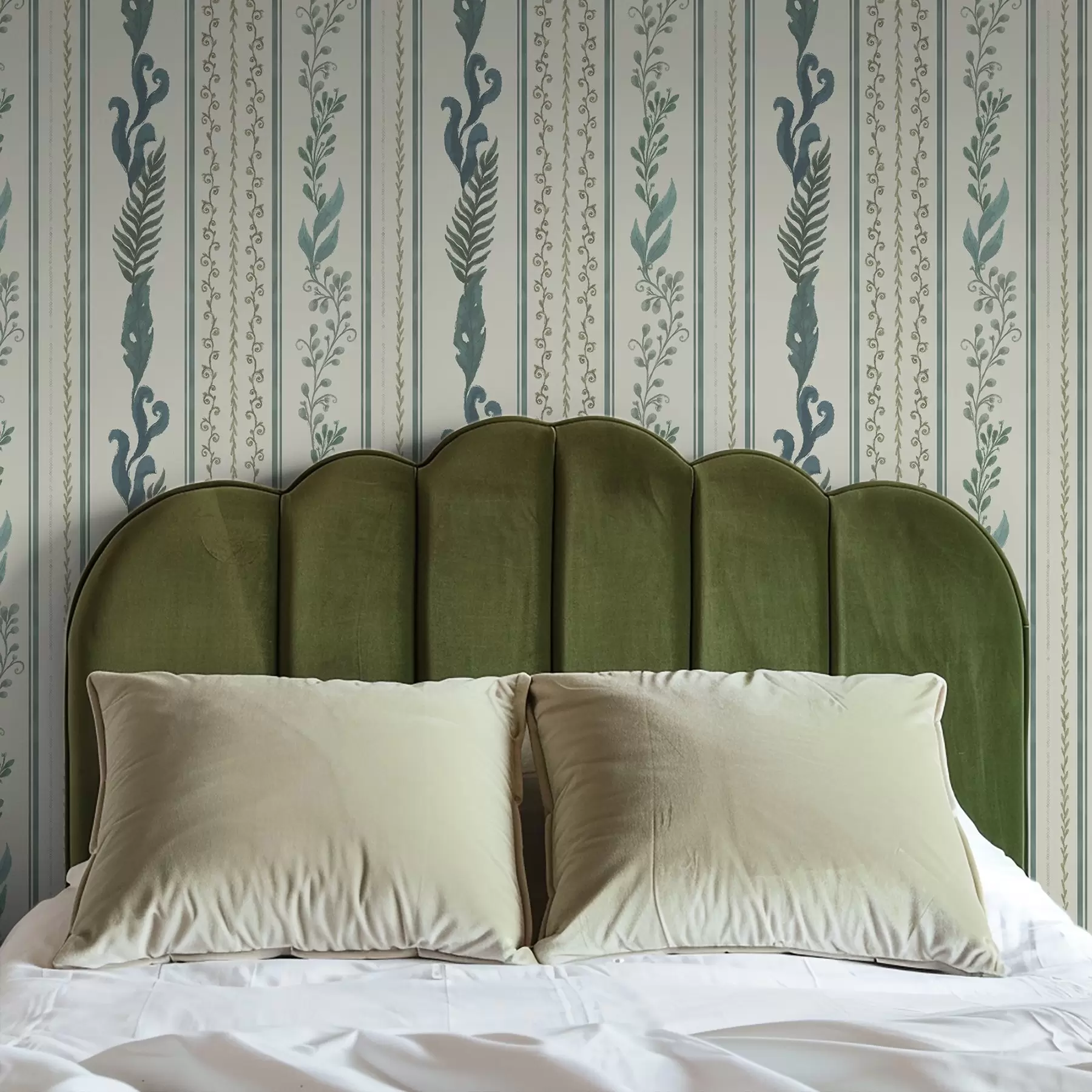 murales de pared Rayas con ramificaciones y rizos sobre un fondo cálido y lechoso a00823v2