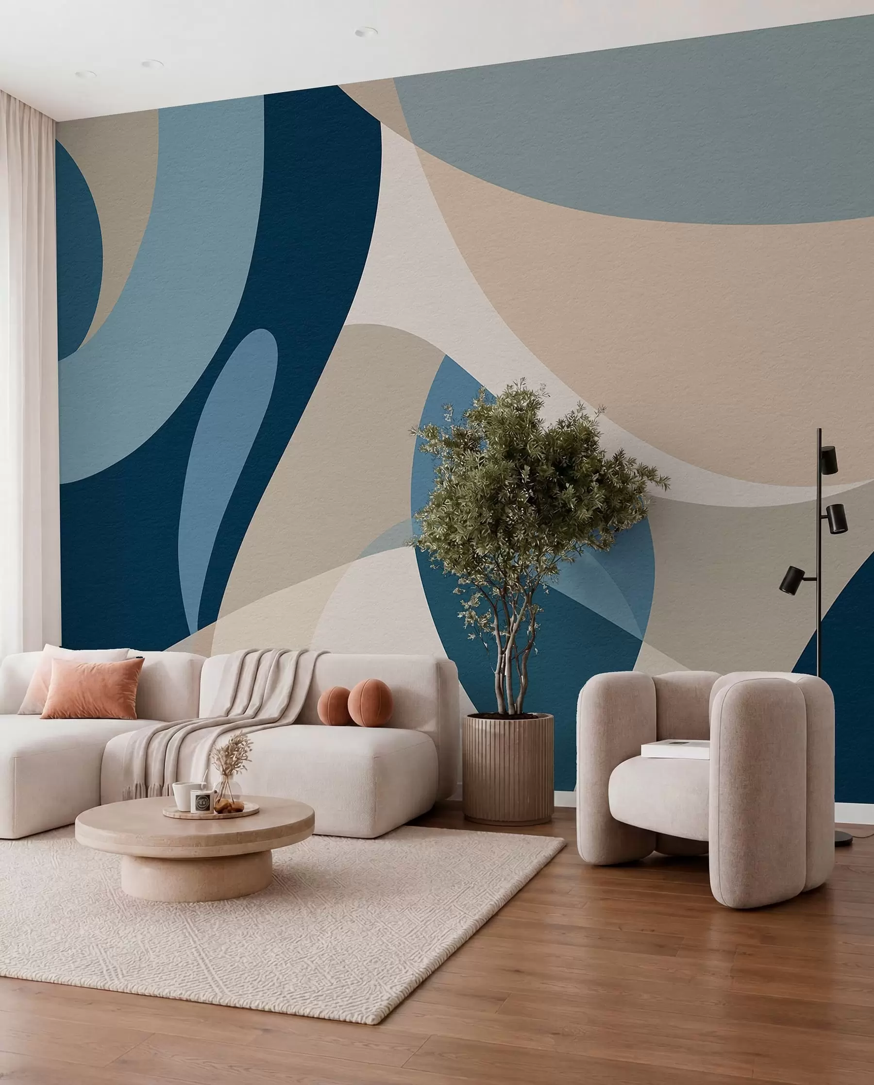 murales de pared Equilibrio de curvas azules w04843
