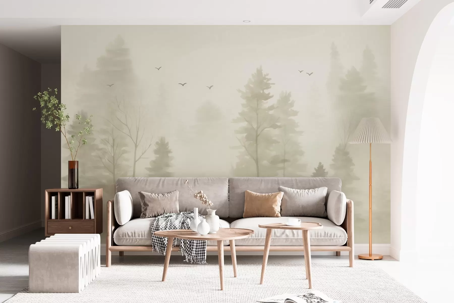 murales de pared Bosque aéreo en tonos beige, estilo acuarela. w04872