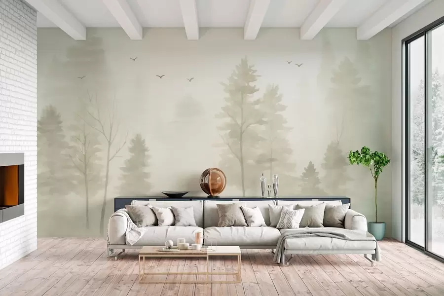 murales de pared Bosque aéreo en tonos beige, estilo acuarela. w04872