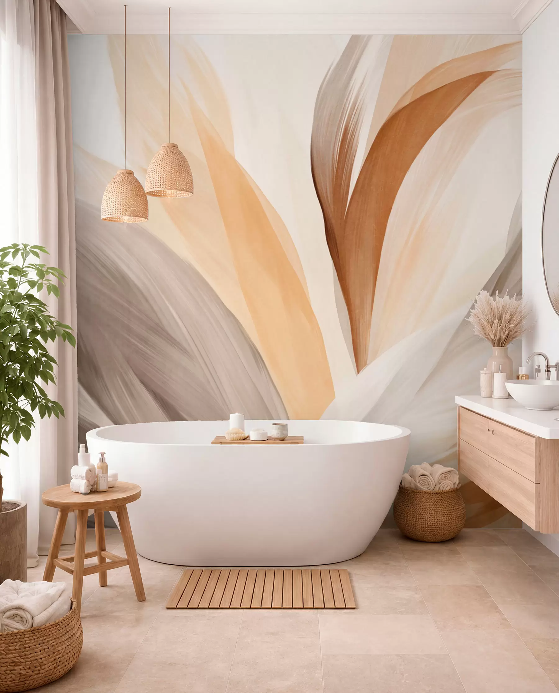 murales de pared Plumas en capas de ocre w09531