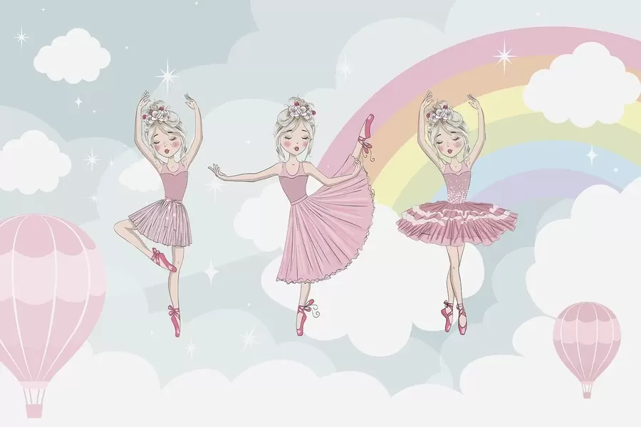 murales de pared Princesas con el cielo y el arcoíris como telón de fondo w04907