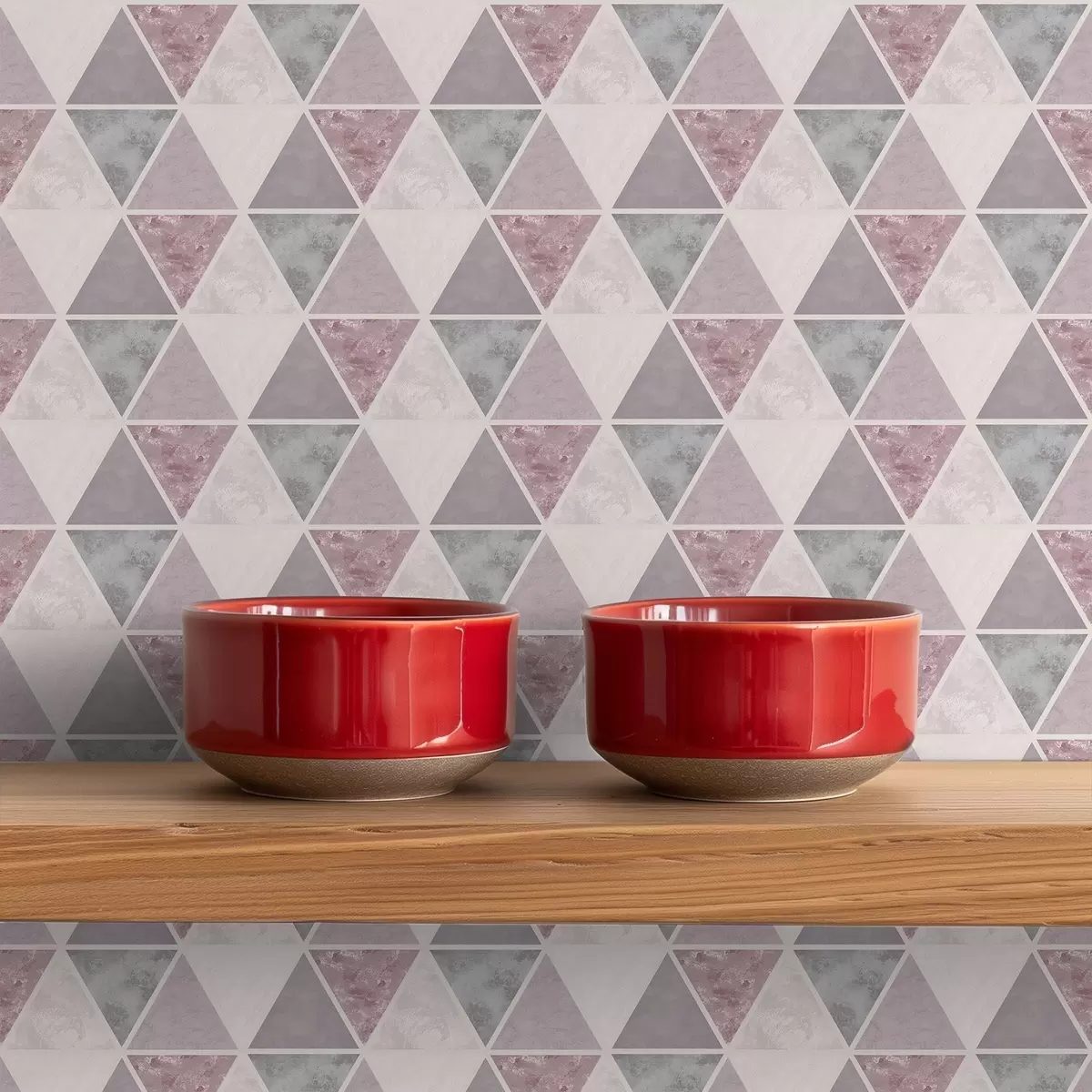 Papel pintado Triángulos suaves en tonos gris-rosa y empolvados. a00918