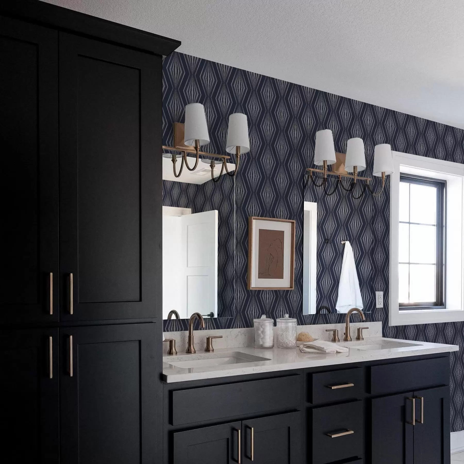 murales de pared Diamantes geométricos en forma de rayos sobre un fondo azul oscuro a00925