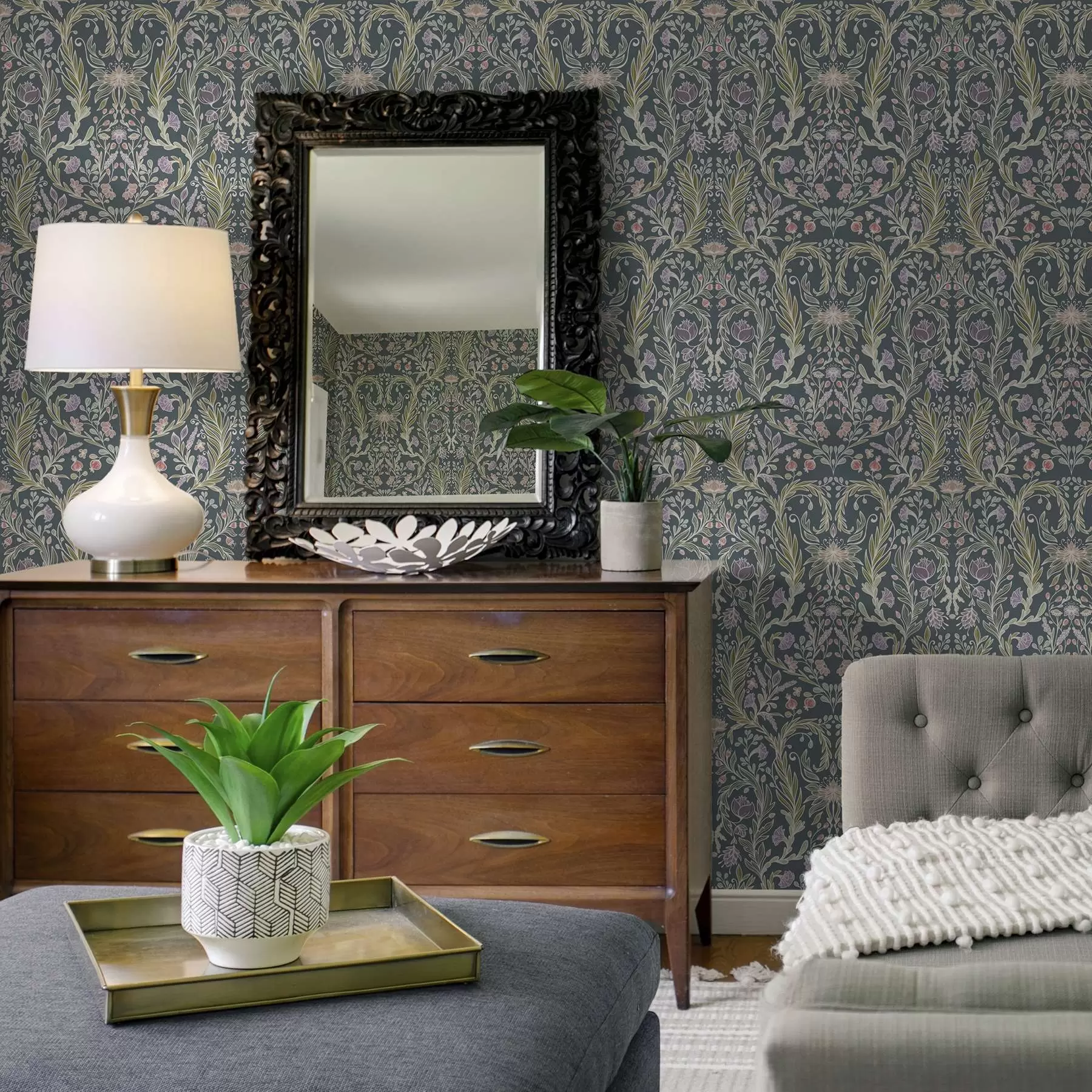 murales de pared El mismo adorno sobre un fondo gris azulado frío a00928v1