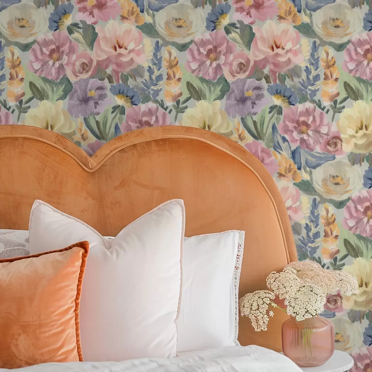 Papel pintado Flores difuminadas con pincel en tonos pastel, paleta de colores suaves. a00954