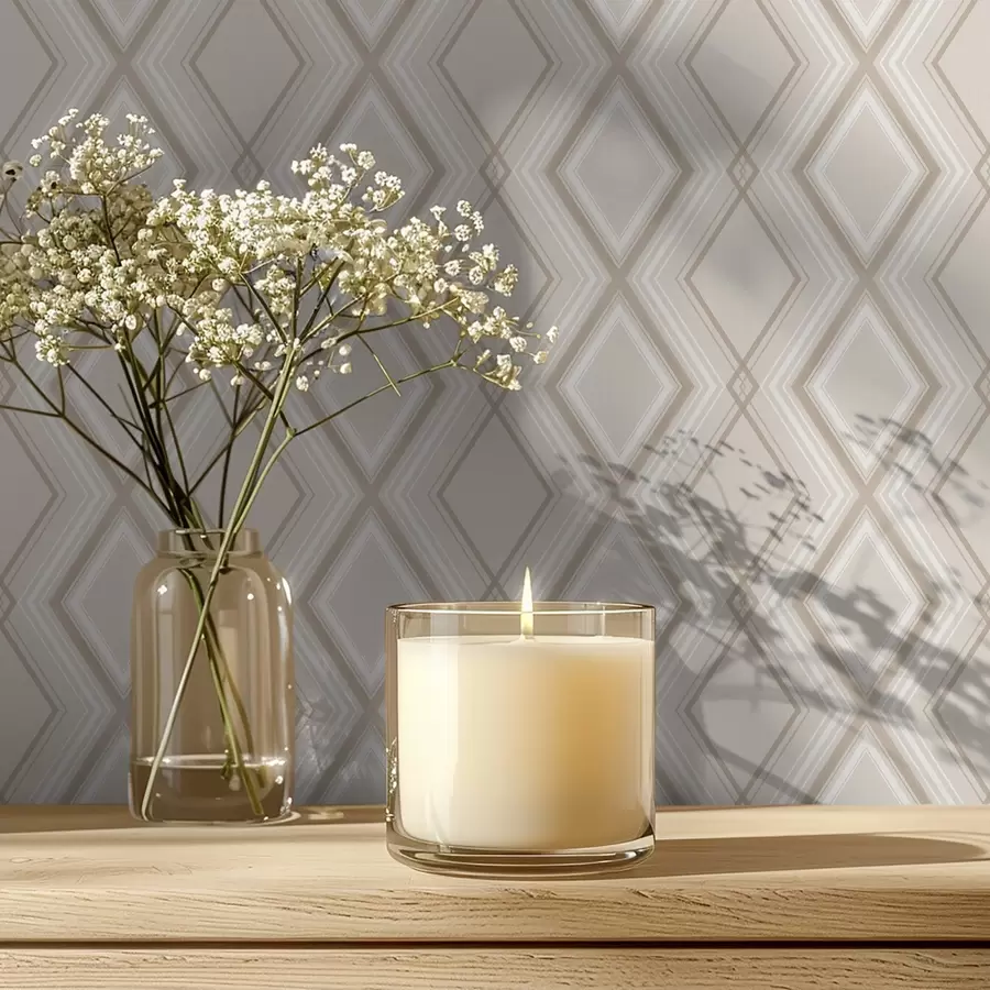 murales de pared Fondo beige claro con una rejilla de diamantes multicapa. a00975v2