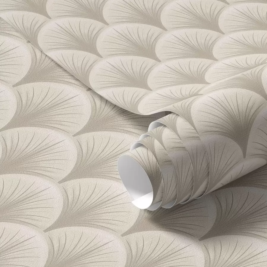 murales de pared Arcos de abanico beige con rayos finos sobre un fondo claro a00978