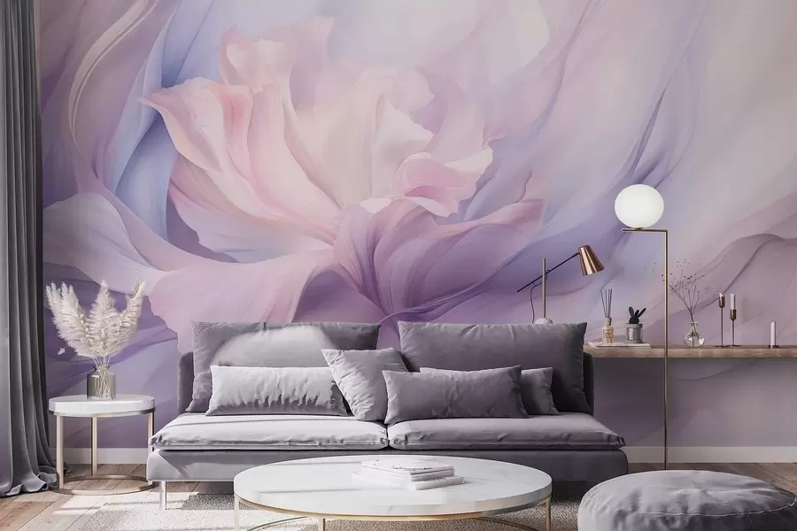 murales de pared Suave bruma de pétalos: una flor etérea en una neblina lila pastel w09517