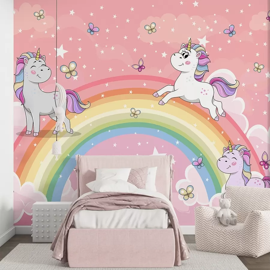 murales de pared Unicornios en un arco iris w04930