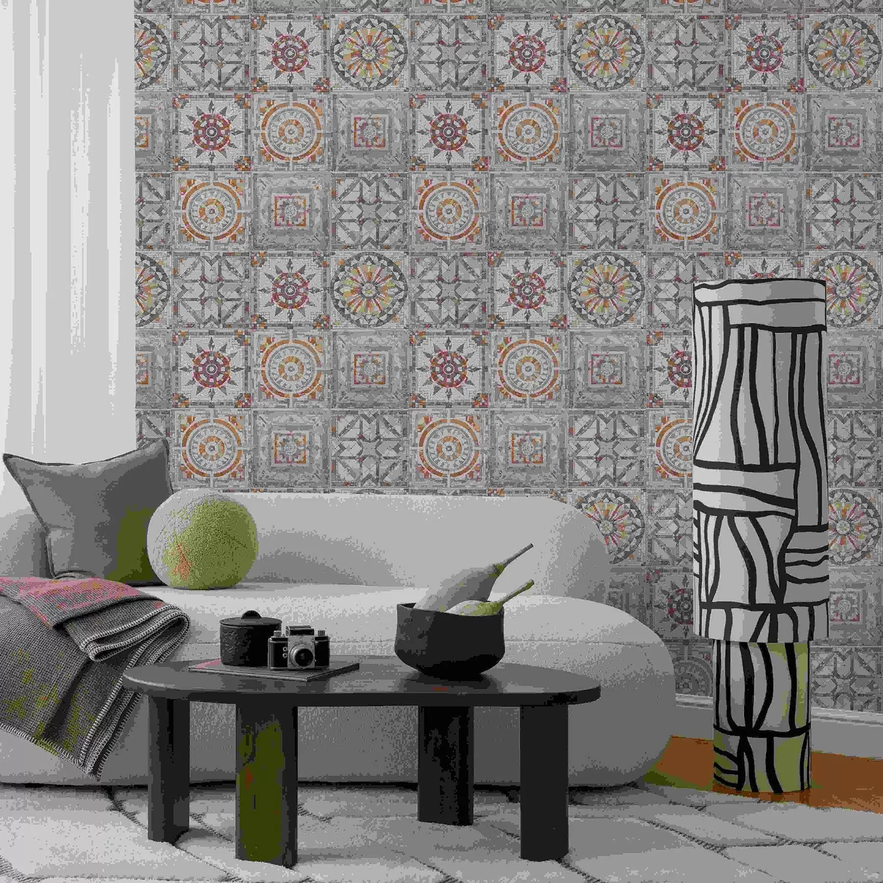 murales de pared Medallones antiguos de mosaico de piedra con detalles desgastados a01042