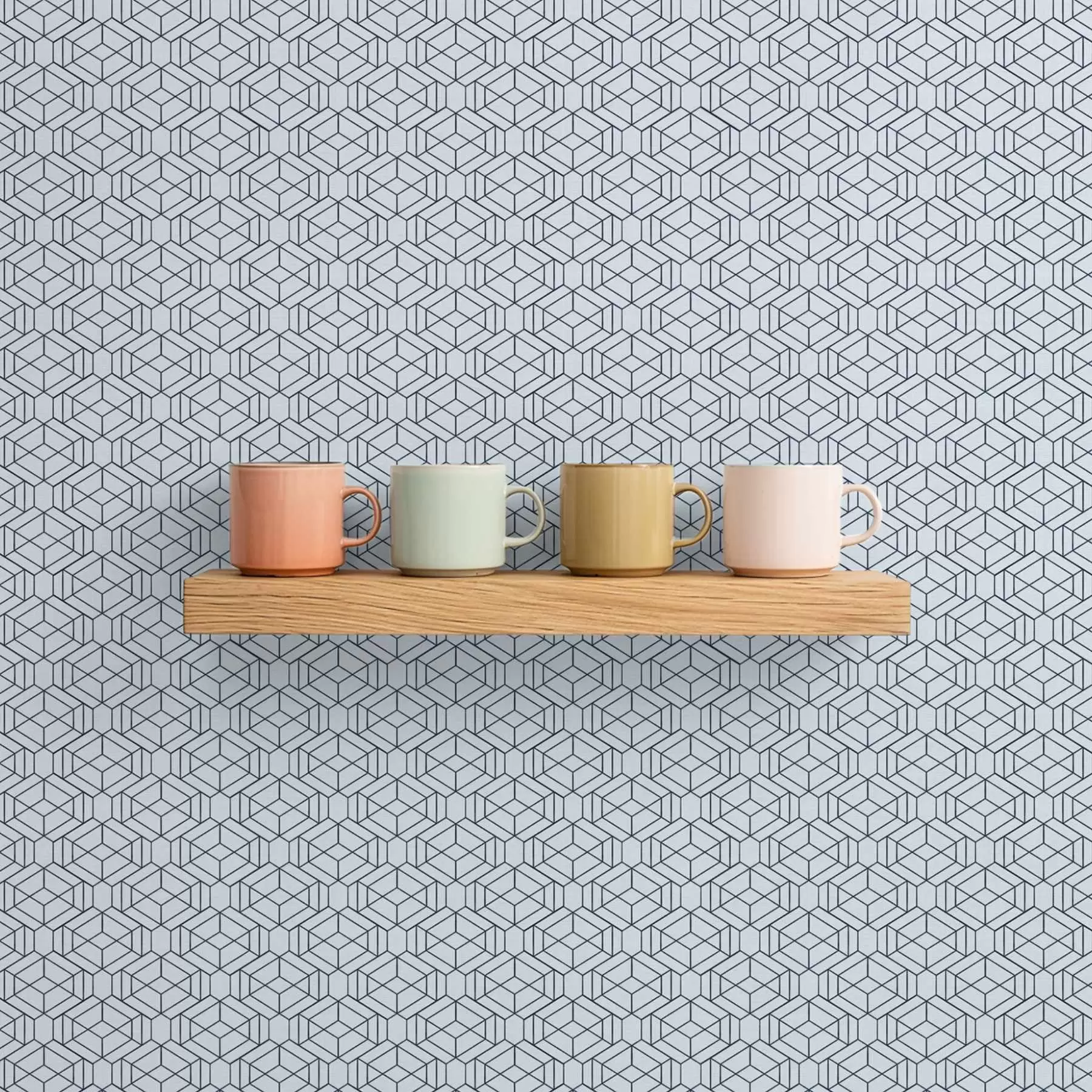 murales de pared Patrón geométrico de cubos azul claro a01066