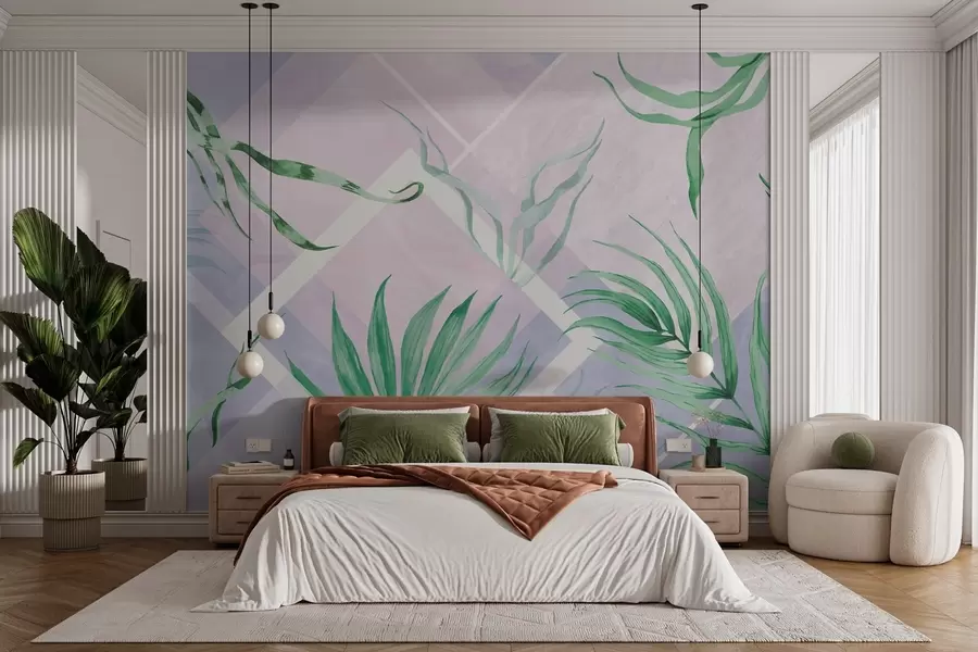 murales de pared Exuberante vegetación sobre un suave fondo pastel w01625