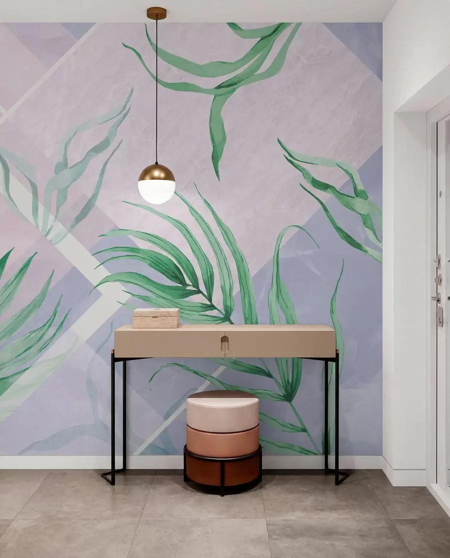 murales de pared Exuberante vegetación sobre un suave fondo pastel w01625