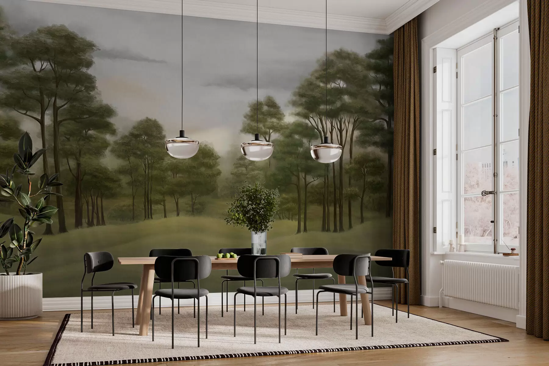 murales de pared Tranquilo paisaje forestal en tonos suaves w02193