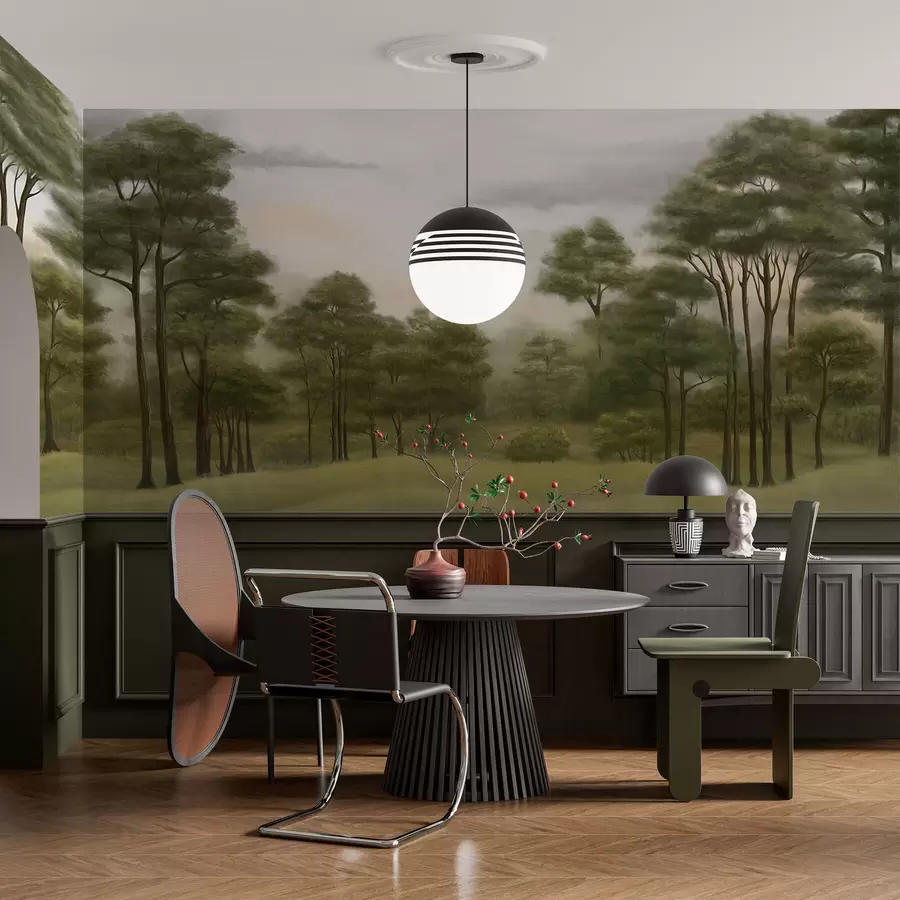 murales de pared Tranquilo paisaje forestal en tonos suaves w02193