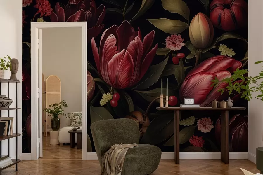 murales de pared Jardín de tulipanes oscuros w05038