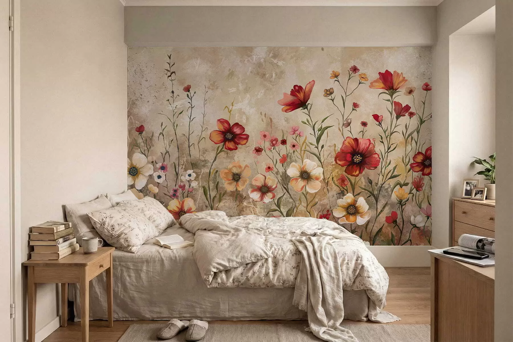 murales de pared Composición floral con fondo texturizado en tonos cálidos w05016