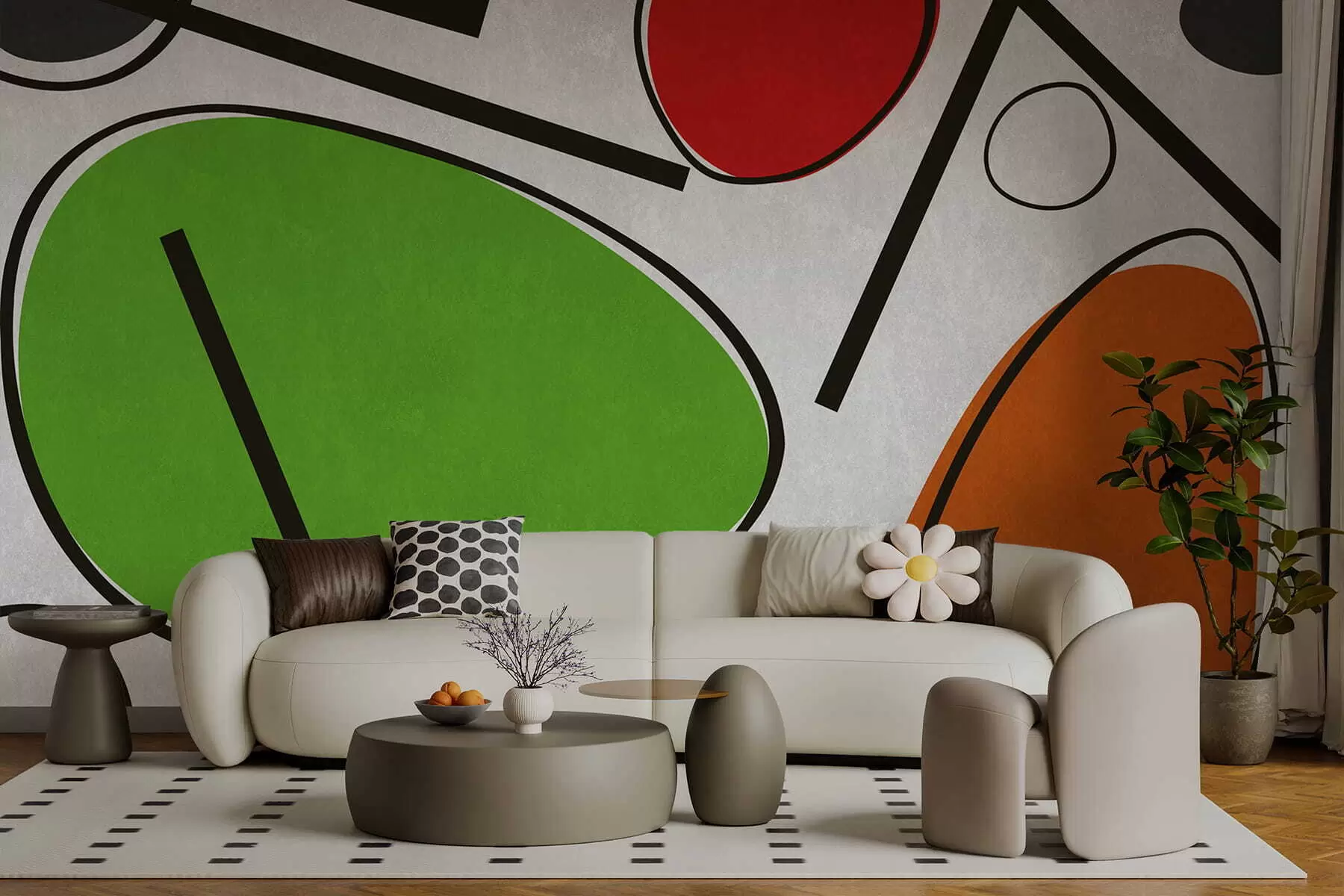 murales de pared Formas geométricas abstractas con líneas y áreas de colores vivos. w05017v1