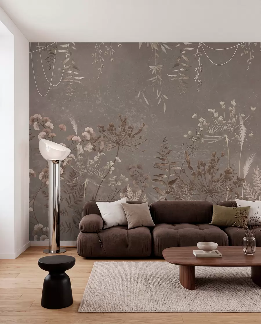 murales de pared Diseño botánico ligero con flores y hojas. w05092v1