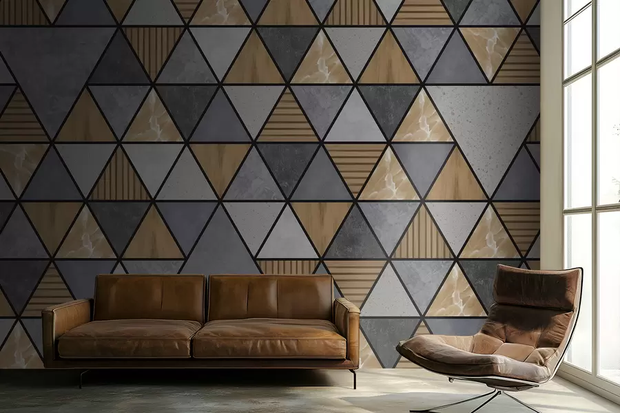 murales de pared Adorno triangular con colores neutros y cálidos. w05096v1