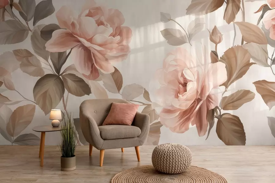 murales de pared rosas pintorescas al estilo de la pintura al óleo w04873