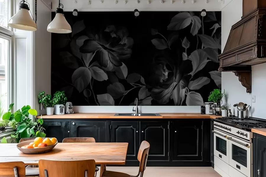 murales de pared Rosas pintorescas en blanco y negro al estilo de la pintura al óleo. w04873v1