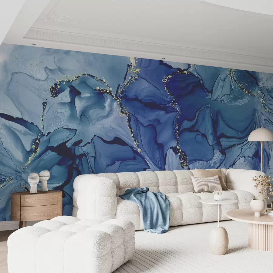 Murales de pared Flores azules con senderos dorados u71858 murales de pared Flores azules con senderos dorados u71858