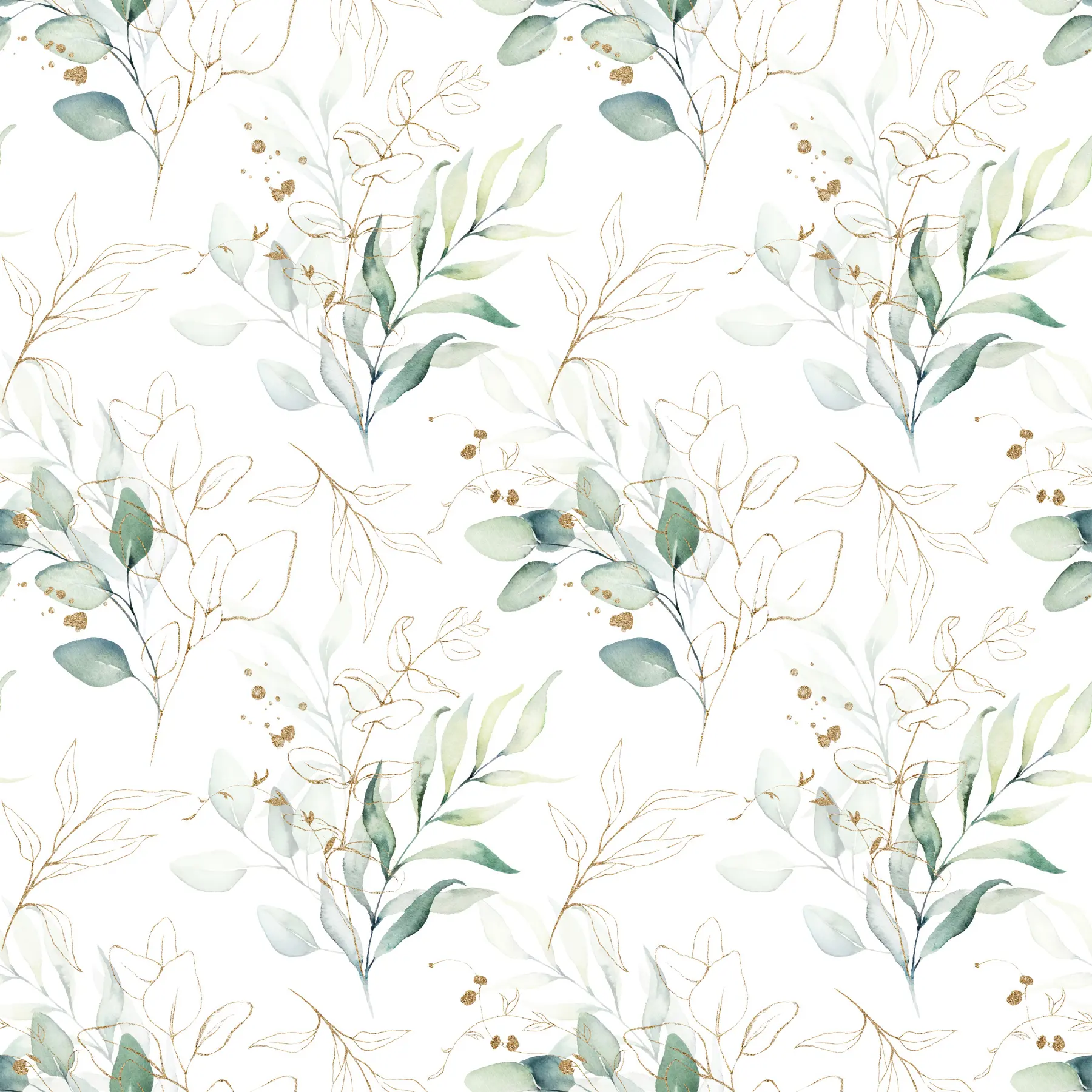 murales de pared Hojas verdes en estilo acuarela u71464