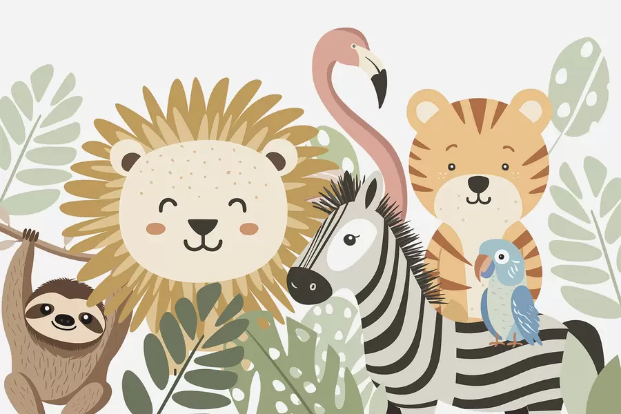 murales de pared Simpáticos animales tropicales w05164