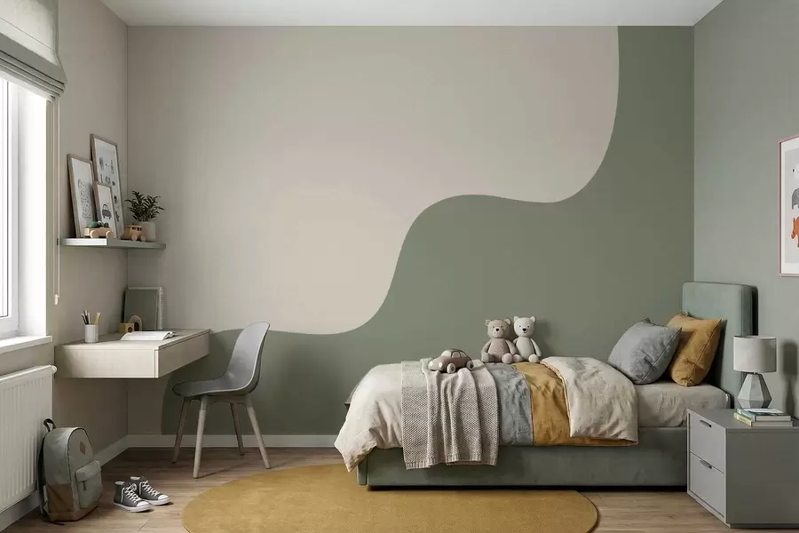 murales de pared Formas abstractas suaves en tonos beige claro y verde. w05097