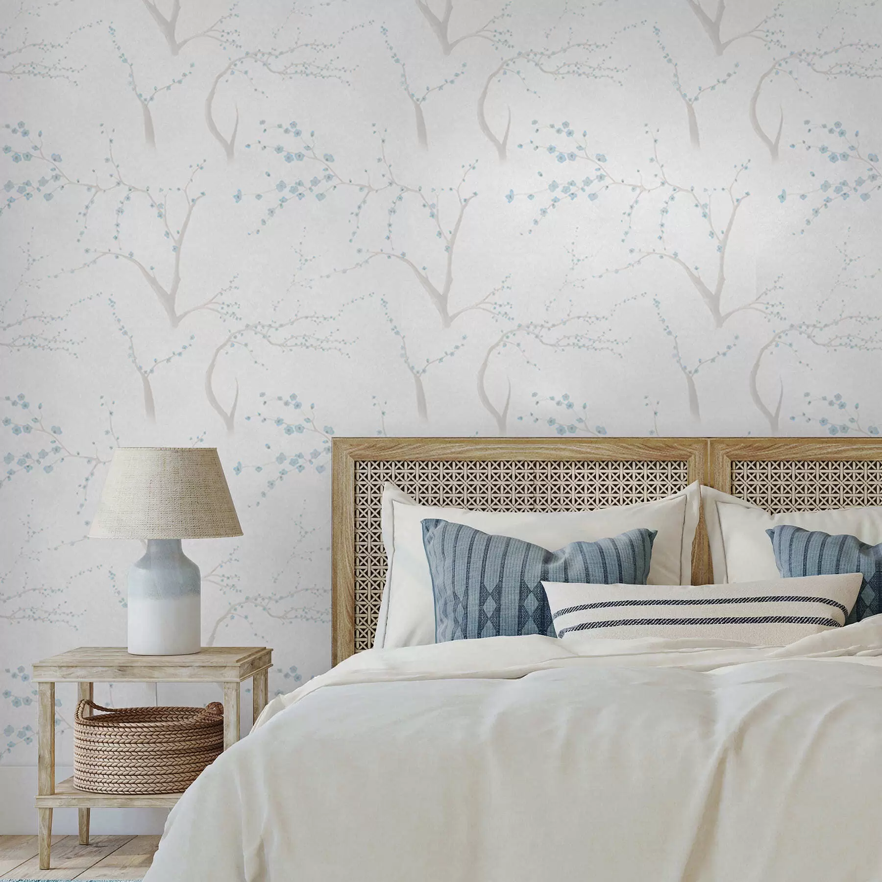 murales de pared Ramas ligeras con flores azules a01111