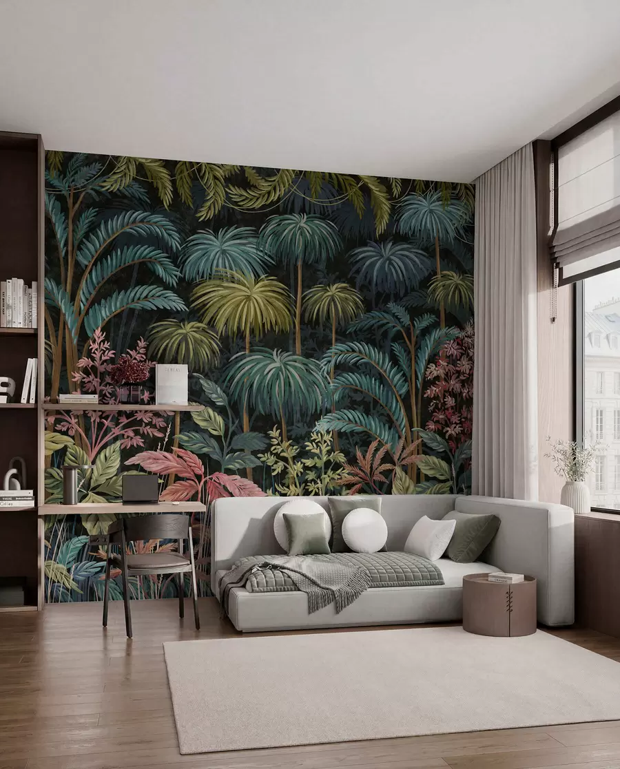 murales de pared Follaje tropical denso con hojas grandes. w05116